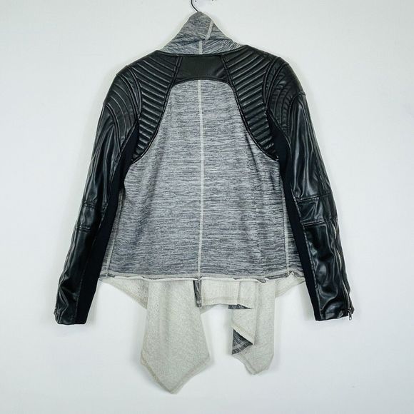 Blank NYC BlankNYC Grey French Terry Faux Leather Moto Open Jacket Womens Medium - Picture 5 of 9